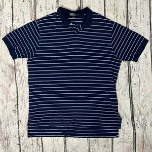 Polo Ralph Lauren Blue Striped Mens Preppy Tennis Golf Short Sleeve Shirt